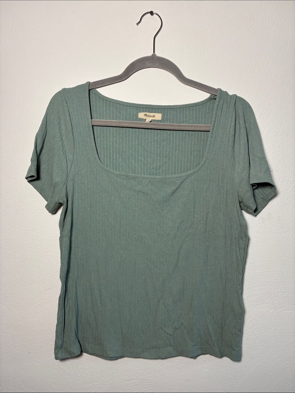 Madewell Ribbed Square Neck Short Sleeve Top - Sage